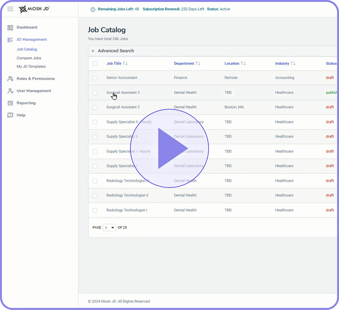 Maintain hundreds of accurate job descriptions without thousands of hours of work in a simple, centralized job description information system.
