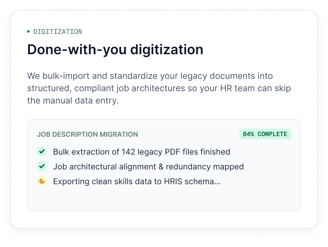 Digitization dashboard displaying job description migration progress